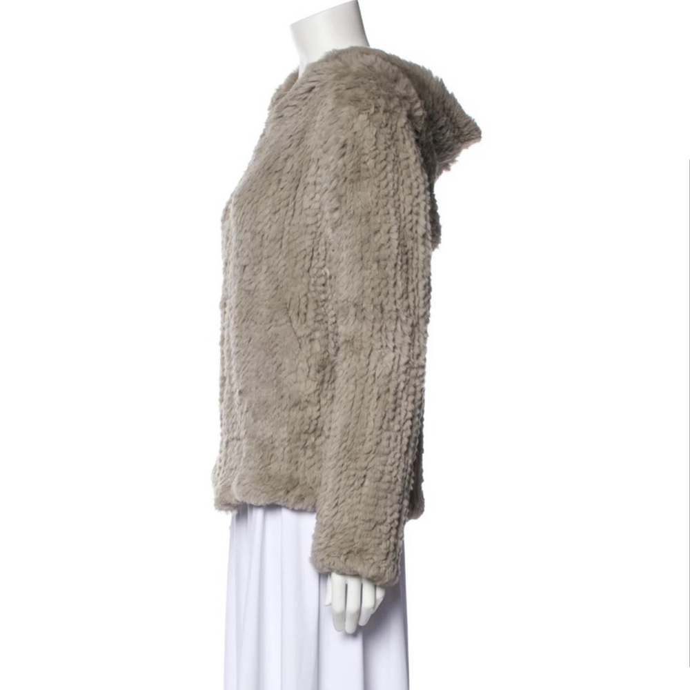 Adrienne Landau Hooded Rabbit Fur Jacket Zip Up (small)